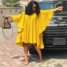 Yellow Casual Loose Batwing Sleeve Mini Dresses NIK-037