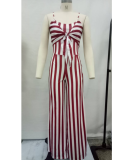 Stripes Straps Cut Out Back Wide Leg Jumpsuit  SMR-8973