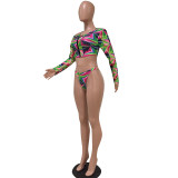 Geometric Print 2pcs Swimsuit Long Sleeve Bikinis Set MEM-8197