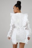 Long Sleeve Ruffles Bodycon Lace Dress LX-3081