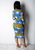 Sexy Snake Skin Print Bodycon Midi Dresses LA-3071