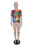 Novelty Print O Neck Short Sleeve T Shirt WSM-5055