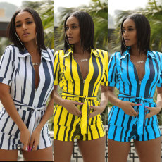 Plus Size Stripe Short Sleeve Rompers HM-6094