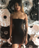 Side Lace-up Strapless Bandage Black Dress LSL-6088