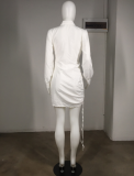 Solid Full Sleeve Turndown Collar Shirt Dress MK-1021