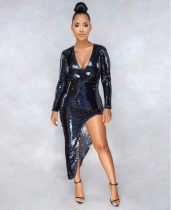 Sexy V Neck Sequin Irregular Party Dresses LA-3054
