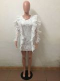 Long Sleeve Ruffles Bodycon Lace Dress LX-3081