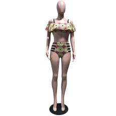 Sexy Printed Ruffles Bandage Swimsuit Bikini Set OD-8274