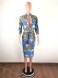 Sexy Snake Skin Print Bodycon Midi Dresses LA-3071