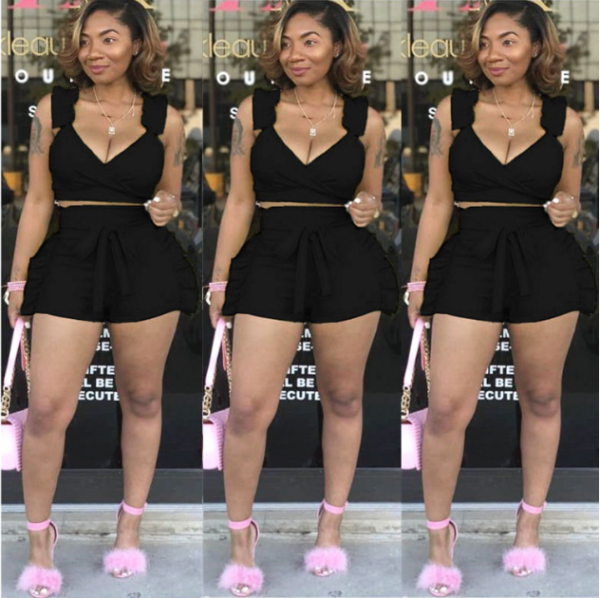 2019 Summer Solid Color Flounced Shorts Sets 2 Pieces MDF-5052