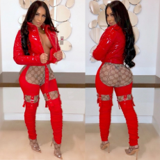 Punk Rock Metal Buckle Hollow Stacked Pencil Pants BN-9151