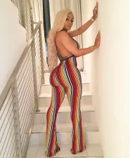 Colorful Stripe Backless Jumpsuit LSL-8004