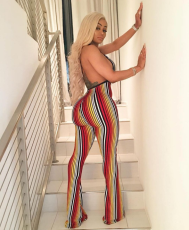 Colorful Stripe Backless Jumpsuit LSL-8004