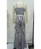 Stripes Straps Cut Out Back Wide Leg Jumpsuit  SMR-8973