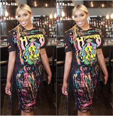 Print Novelty Short Sleeve O Neck Club Dress LP-684