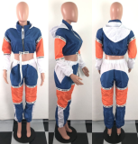 Letter Print Patchwork Hooded Two Piece Set LA-3068