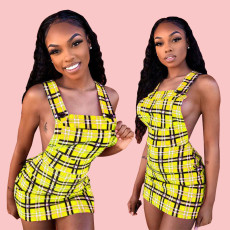 Plaid Print Backless Straps Mini Dresses HM-6105