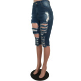 Casual Denim Holes Jeans Half Length Pants MEM-8208