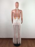 Sexy Crochet Hater Crop Top Tassel Long Skirt Set LA-3112
