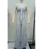 Stripes Straps Cut Out Back Wide Leg Jumpsuit  SMR-8973