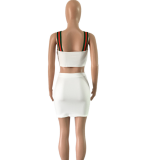 Red Green Stripe Splicing Zipper Skirts Suits ASL-6010