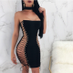 Side Lace-up Strapless Bandage Black Dress LSL-6088