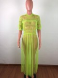Sexy Mesh See Through Short Sleeve Long Dress OSM-4064
