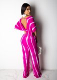 Sexy Striped V Neck Off Shoulder Wide Leg Pants Suit BS-1075