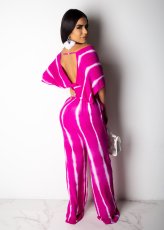 Sexy Striped V Neck Off Shoulder Wide Leg Pants Suit BS-1075