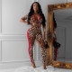 Sexy Leopard Print Tie Up Crop Top And Long Pants Suits NIK-039