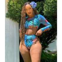 Floral Print  Swimsuits 2pcs Long Sleeve Bikinis Set ASL-6178