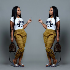 Solid Zipper Fold Casual Long Cargo Pants LSL-6291