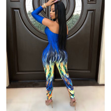 Sexy Pritned Strapless Wrap Chest Jumpsuits With Sleeve NIK-035