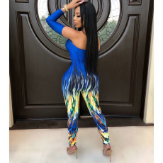 Sexy Pritned Strapless Wrap Chest Jumpsuits With Sleeve NIK-035