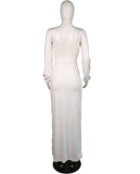 White Backless Split Maxi Dress MK-1015
