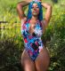 Sexy Printed Deep V Halter backless One Piece Swimsuit WSM-5094