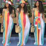 Sexy Printed Spaghetti Strap Sleeveless Loose Maxi Dress SMR-9314