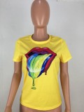 Lips Print Casual Short Sleeve T Shirts LM-8053
