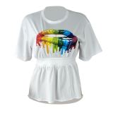 Plus Size Lips Print Short Sleeve Backless High Low Tops QY-5121