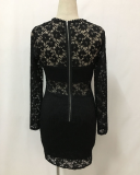 Long Sleeves Black Lace Dress LX-8568