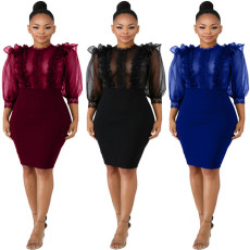 Sexy Mesh See Through Ruffles Bodycon Dresses LA-3099