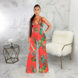 Sexy Printed V Neck Strappy Sleeveless Jumpsuits SMR-9306