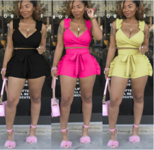 2019 Summer Solid Color Flounced Shorts Sets 2 Pieces MDF-5052