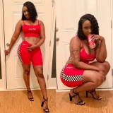 Letter Print Plaid Cami Top And Shorts Two Piece Sets AWN-5004