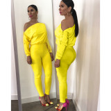 Solid Off Shoulder Long Sleeve Jumpsuits ASL-6193