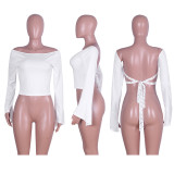 Sexy Backless Lace Up Long Sleeve Tops NIK-001