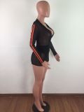 Stripe Splice Mesh See Through Skinny Playsuit LA-3087