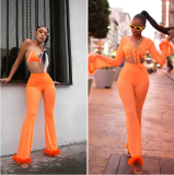 Chiffon Sexy 4 Pieces Set Crop Tops+Pants+Bra+Panty BN-9152