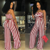 Stripes Straps Cut Out Back Wide Leg Jumpsuit  SMR-8973