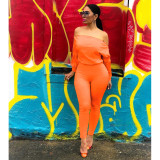 Solid Off Shoulder Long Sleeve Jumpsuits ASL-6193